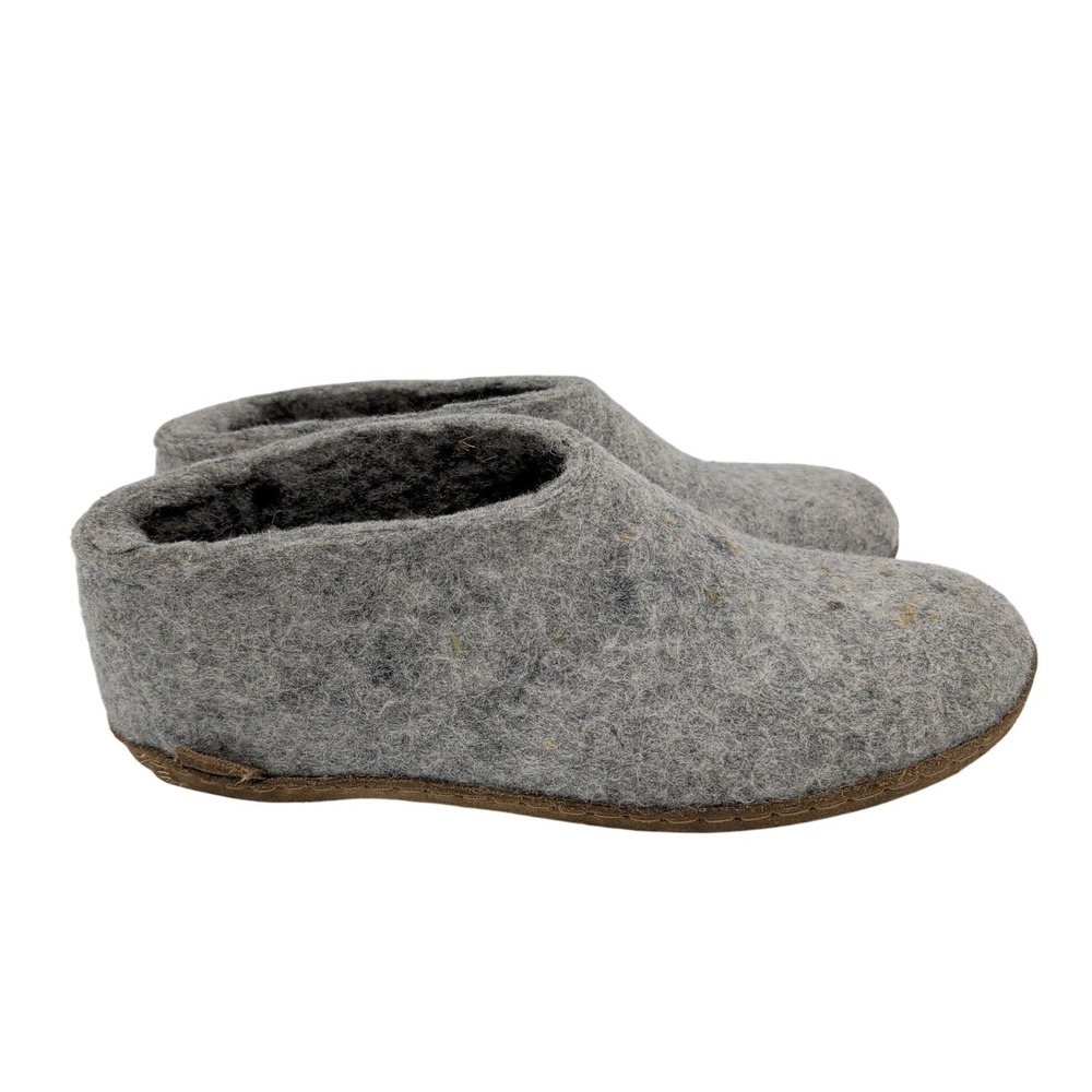 Glerups Grey Felted Wool Slipper Shoes Leather Sole Womens 7 EU 37 Danish Design